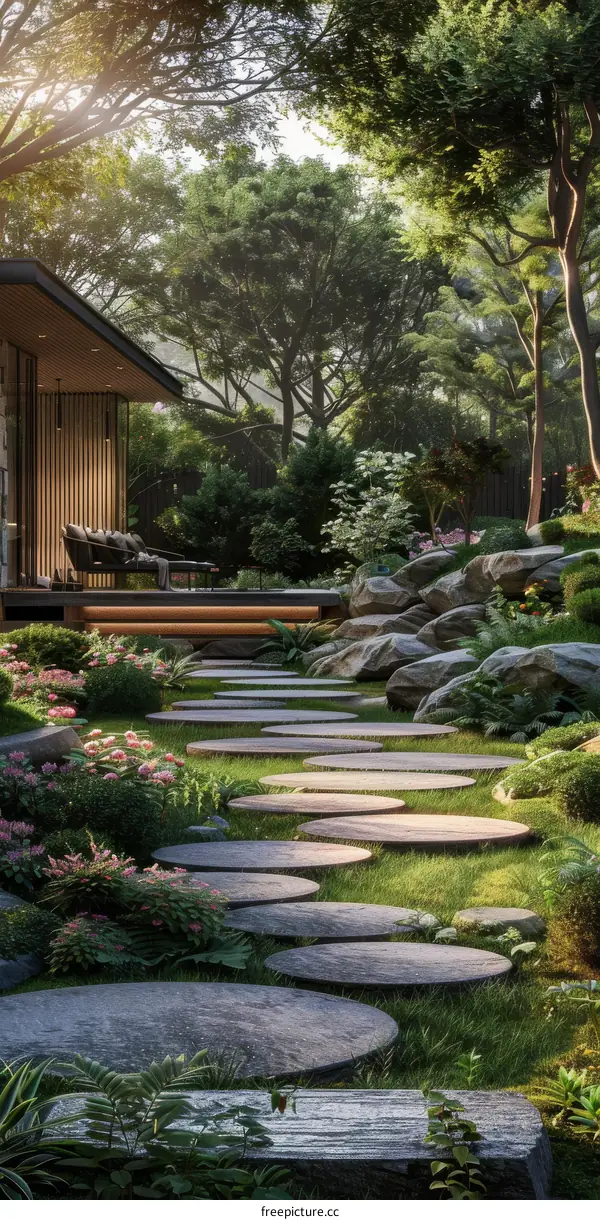 Gorgeous Stepping Stones in a Landscaped Yard