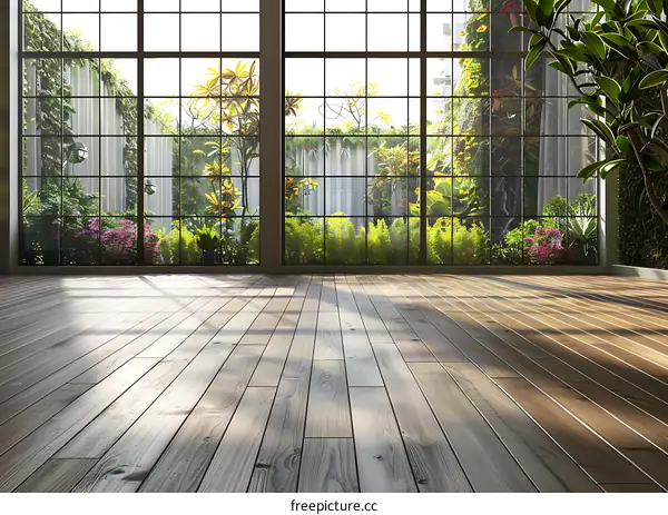 Modern Room With Large Window Looking Out To Green Garden