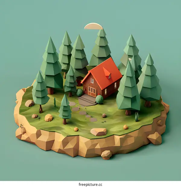 Low Poly Illustration of a Cabin in the Woods