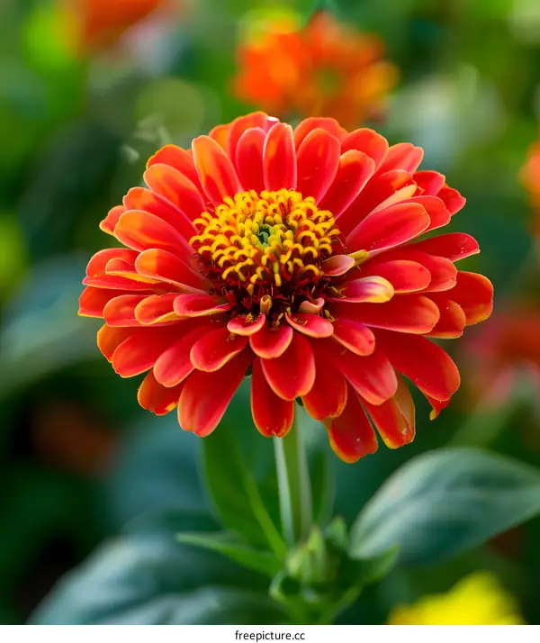 Closeup of a Beautiful Red Zinnia Flower