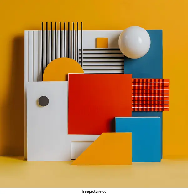 Abstract Geometric Shapes Composition With Yellow Background