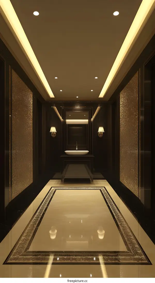 Modern Luxury Bathroom Interior Design with Marble Floor and Gold Accents