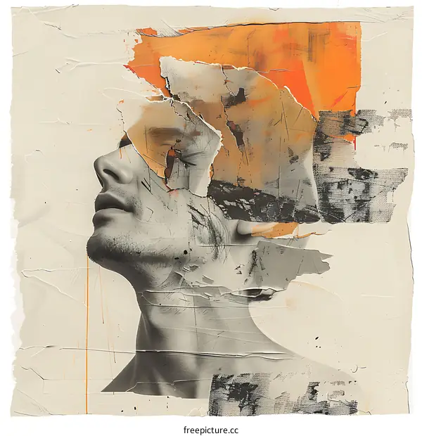 Abstract Collage Artwork with a Man Looking Upward
