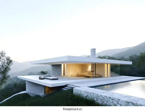Modern Minimalist House with Swimming Pool and Mountain View