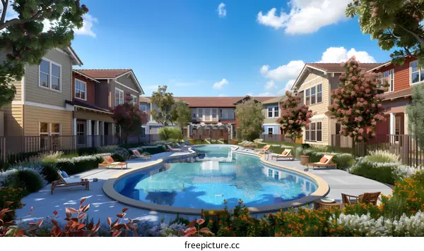 Swimming Pool in Modern Apartment Complex