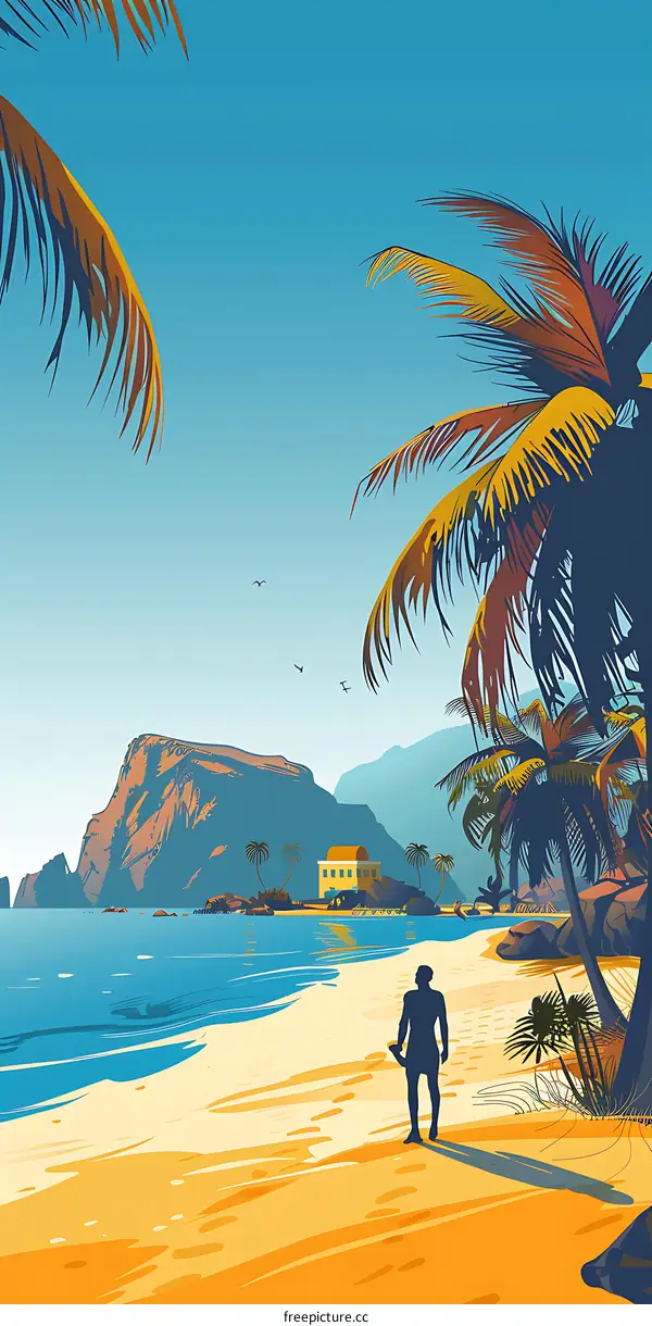 Palm Trees On A Beach With A Person