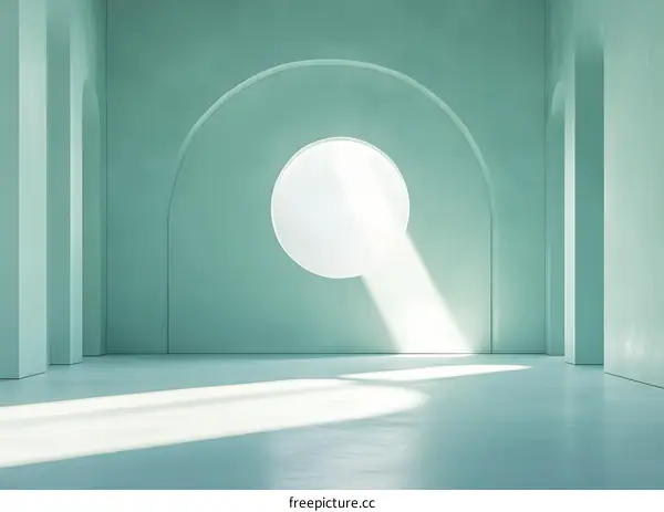 Minimalist Interior Design With Circular Window And  Green Walls