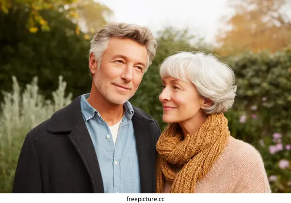 Couple enjoying autumnal garden walk