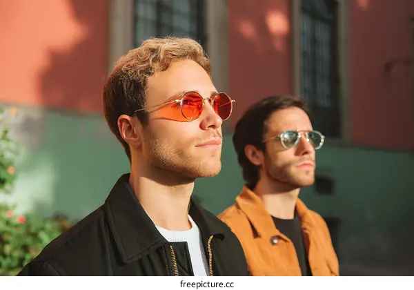 Two Men in Stylish Sunglasses Outdoors