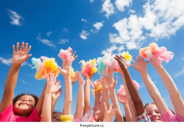 Children Reaching for Colorful Cotton Candy