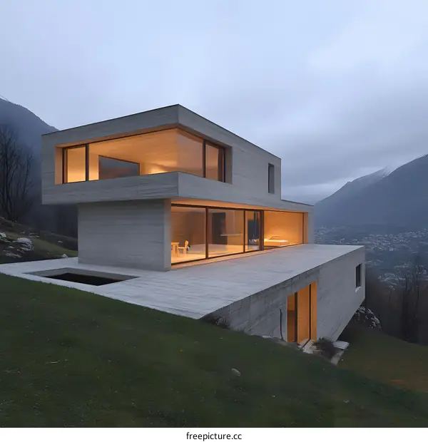 Modern Concrete House with Mountain View