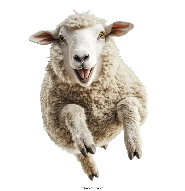 [Transparent Background PNG]Funny Sheep Jumping in the Air
