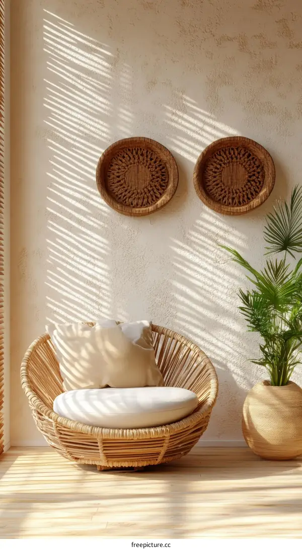 Modern Boho Woven Chair and Wall Decor