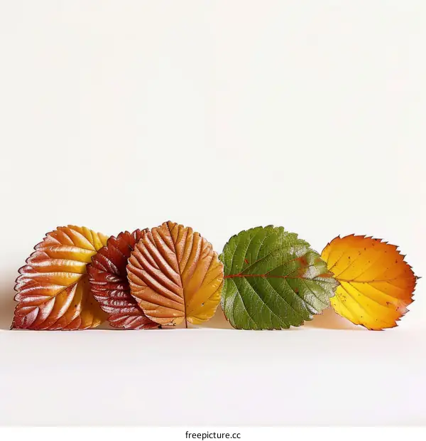 Colorful autumn leaves on a white background