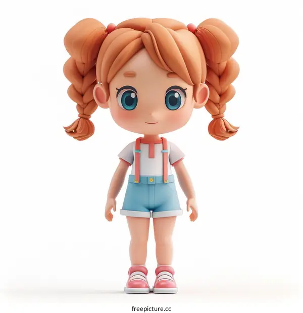 Cute Little Cartoon Girl with Orange Hair