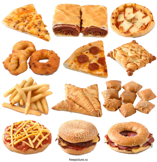 [Transparent Background PNG]Assortment of Different Types of Fast Food
