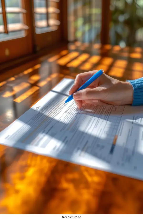 A woman is filling out a form.