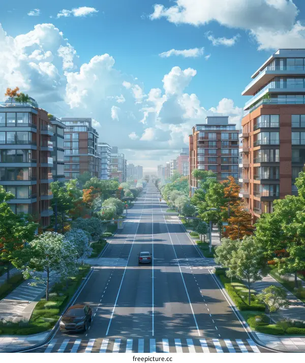 Modern High-Rise Buildings Lining a Wide City Street