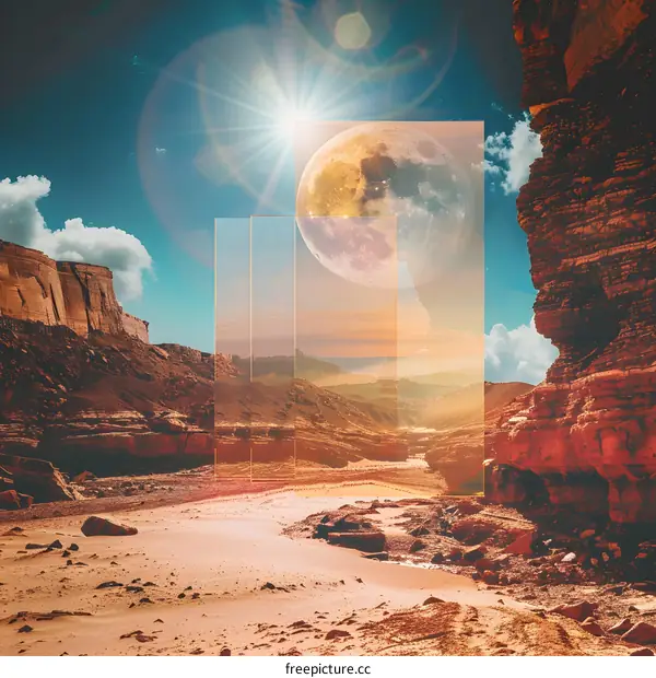 Desert Landscape with Sun and Moon Collage