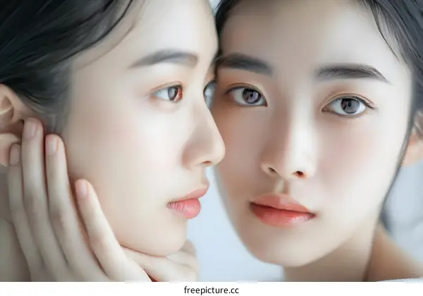 Two Asian Women Face to Face Portrait