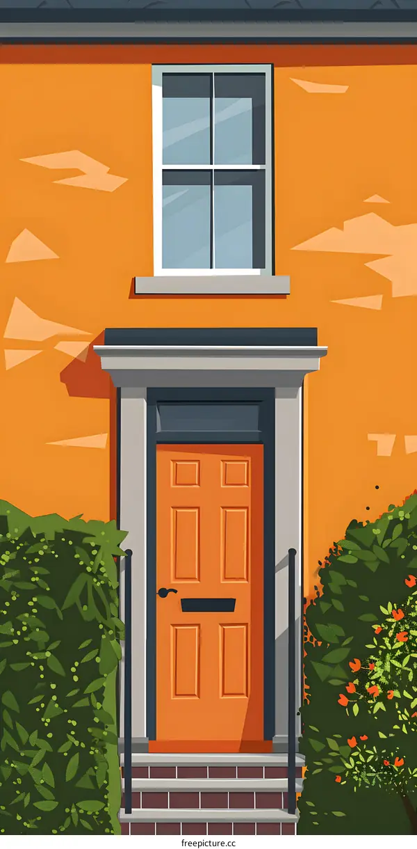 Orange Front Door of a House Illustration