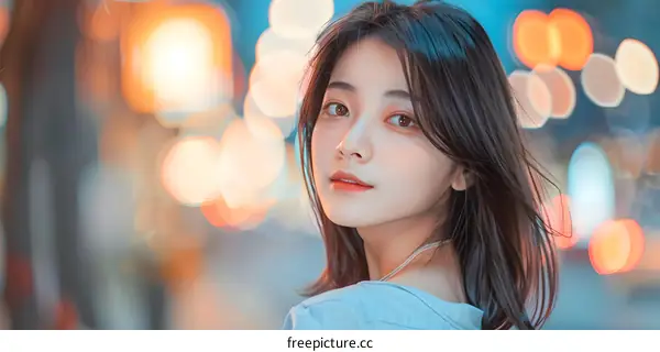 Portrait of Young Woman in the Night City