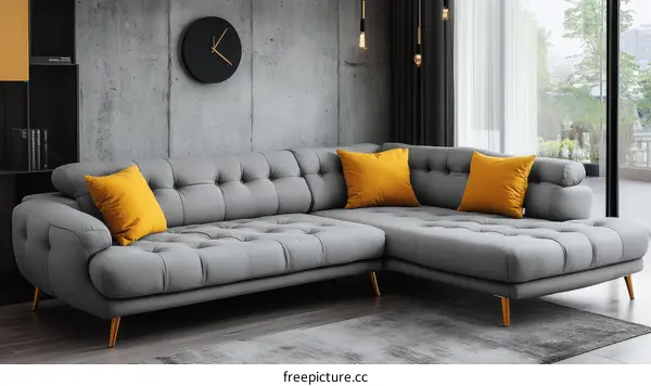Modern Gray Sectional Sofa in a Stylish Living Room