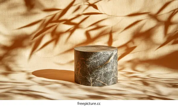 Beige Background with Marble Cylinder Display Pod