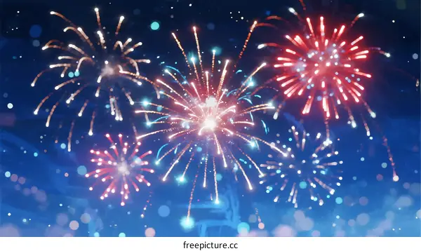 Colorful Fireworks Display Against Night Sky with Sparkles