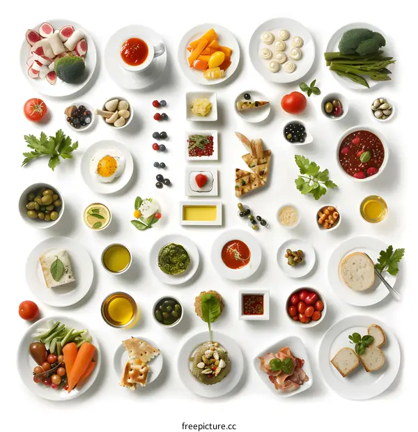 Variety of Appetizers on White Background
