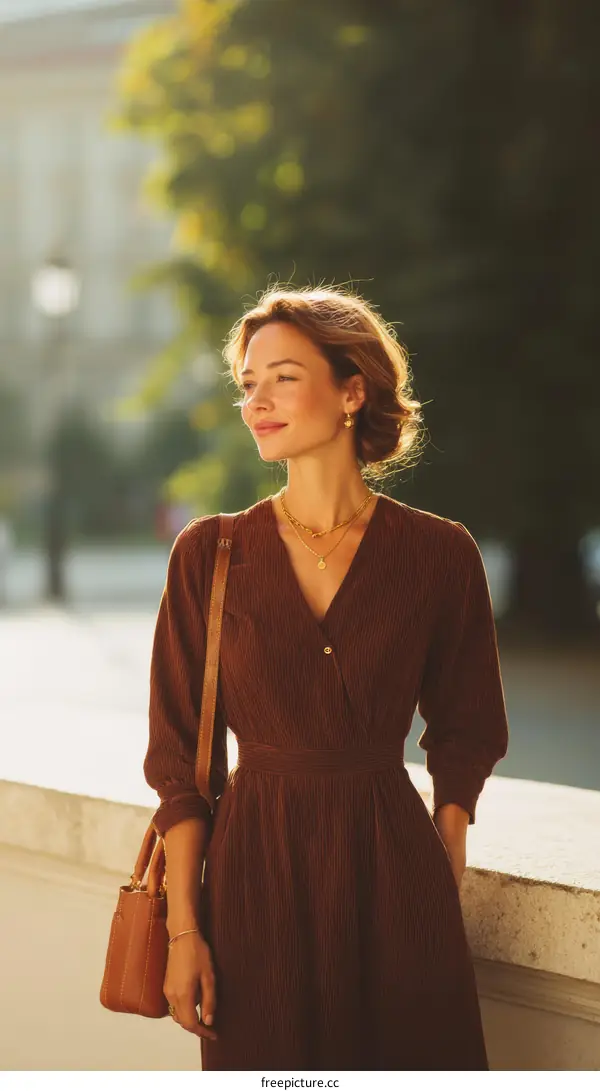 Woman in a Brown Dress Outdoors