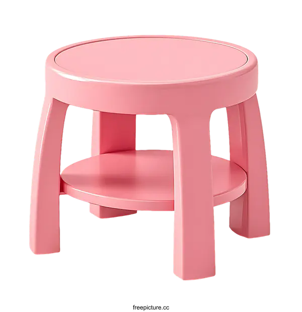 [Transparent Background PNG]Pink Round Side Table with Two Shelves