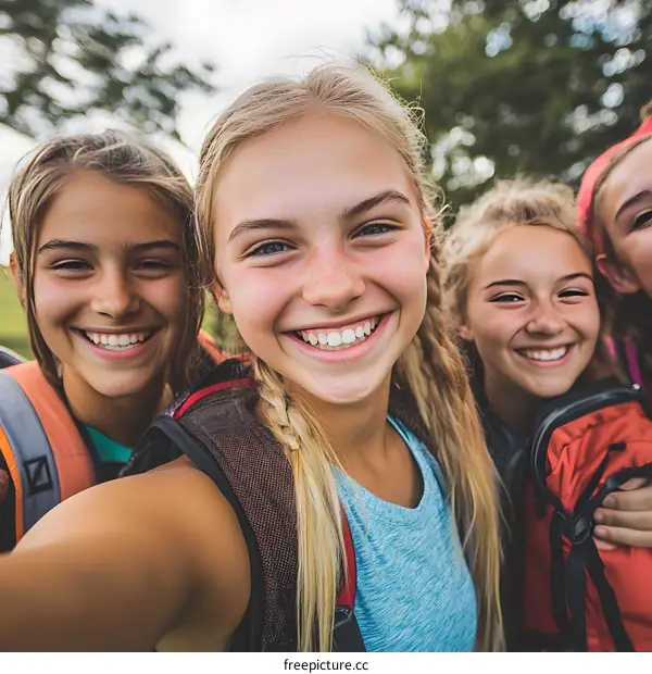 Happy Friends Taking Selfie In The Forest