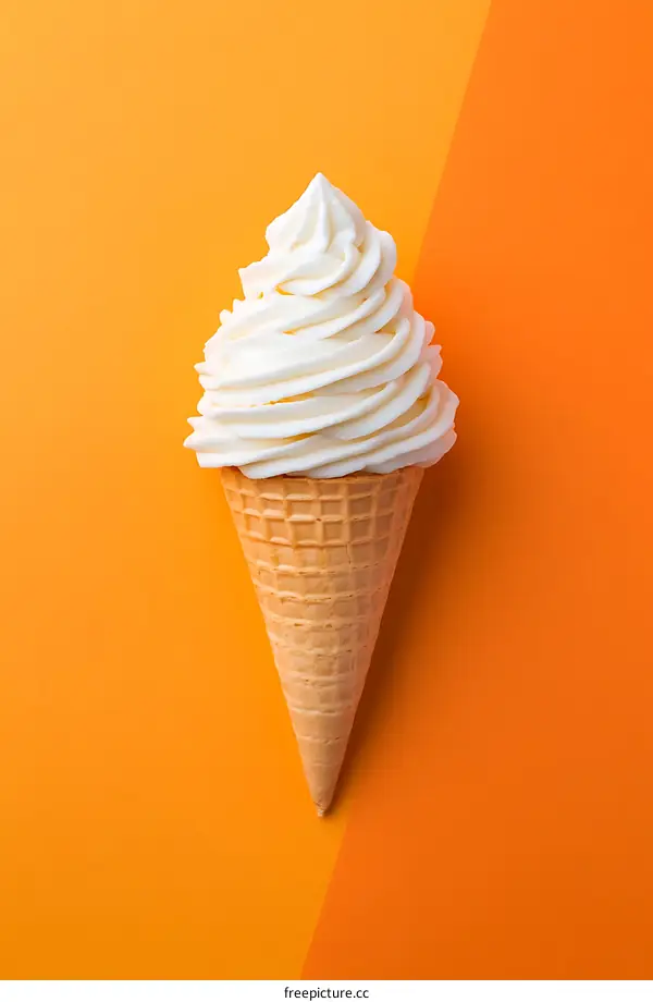 Vanilla Ice Cream Cone on Orange Background