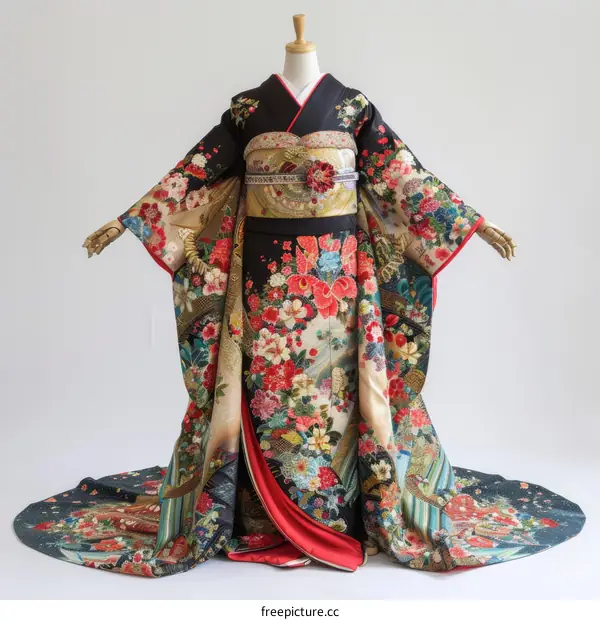 A woman wearing a traditional Japanese wedding kimono