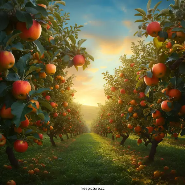 Ripe Red Apples in a Fall Orchard