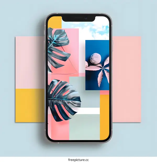 Minimalist Phone Mockup With Green Leaves and Stones