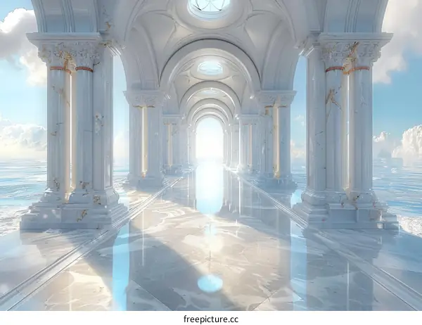 Surreal Corridor with Marble Columns and Light