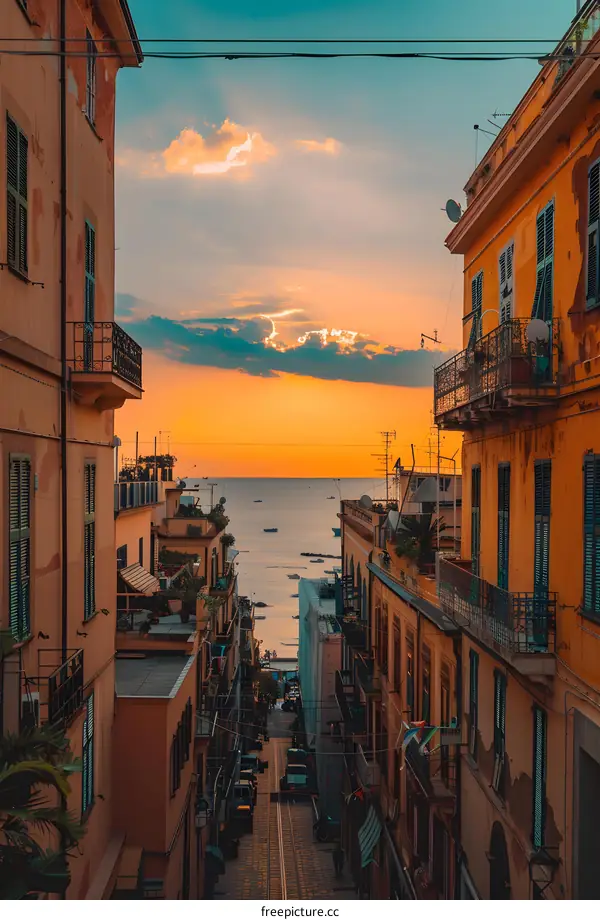 Narrow Street with Sunset View in Italy
