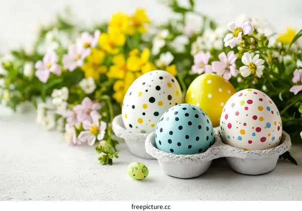 Colorful Easter Eggs Decorated with Flowers