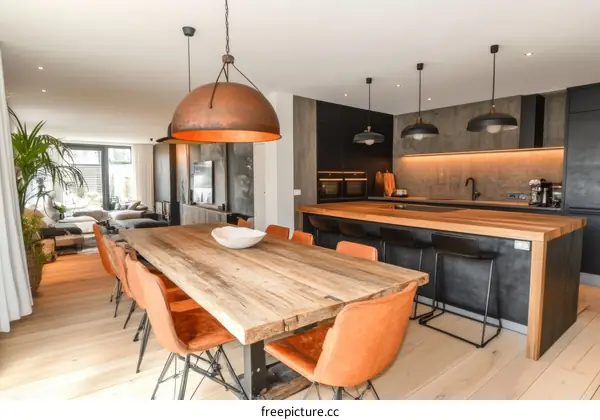 Modern Rustic Kitchen and Dining Area Design