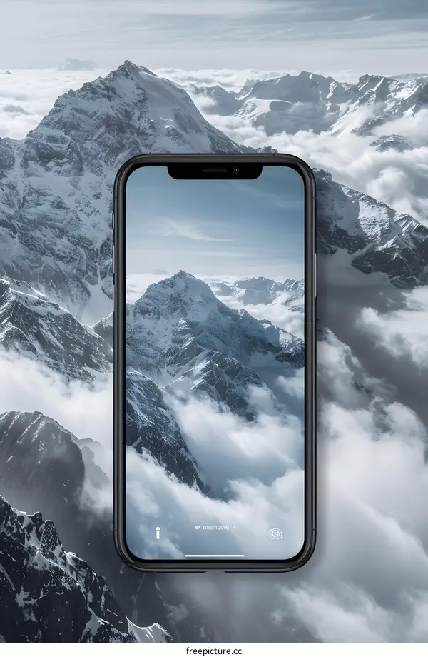 Smartphone Displaying Mountain Range Landscape Photography