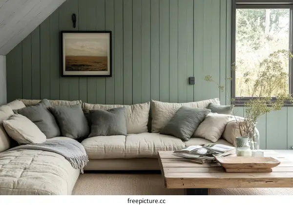 Relaxing Green Wall Living Room Interior