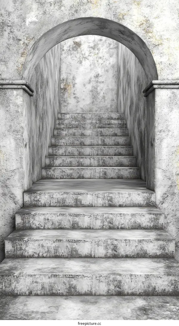 Aged Stone Staircase Under Archway