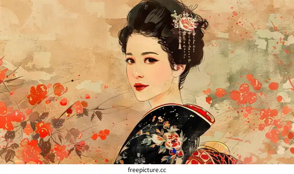 Elegant Japanese Lady in Kimono