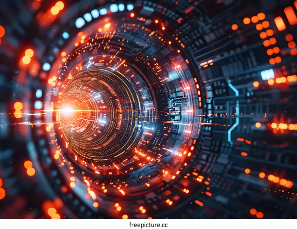 Orange and blue technology tunnel