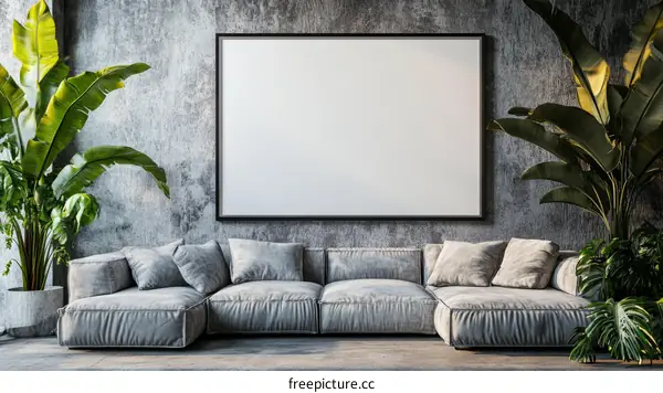 Modern Minimalist Living Room Mockup with Blank Frame
