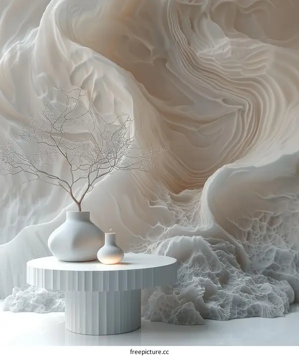 White ceramic vase and table