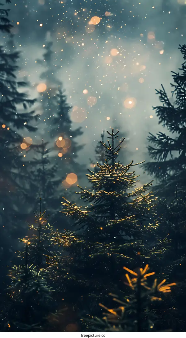 Winter Forest With Snow and Lights