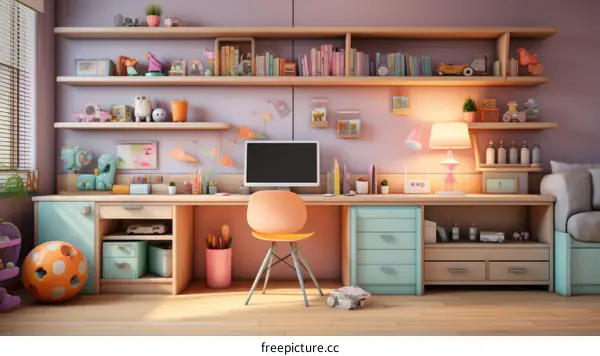 Colorful and Playful Home Office with Toys and Books